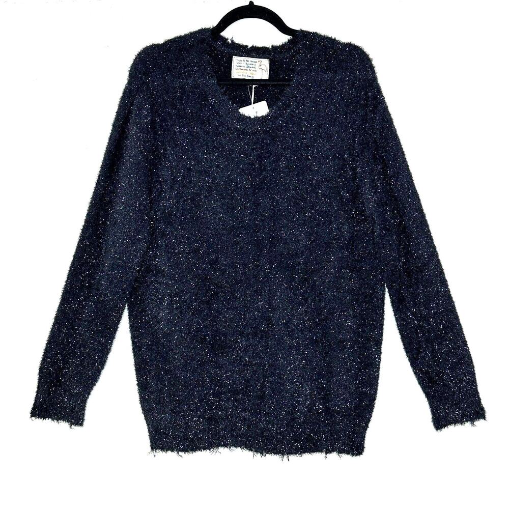 Sandrine Rose Eyelash Metallic Sparkle Sweater Black Women XS NWT Super Soft